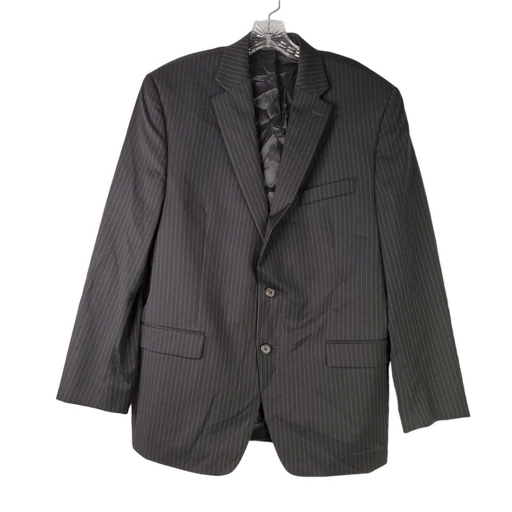 Lauren Ralph Lauren Mens 42 R Gray Pinstripe Wool Blazer Jacket Two Button - Picture 2 of 8